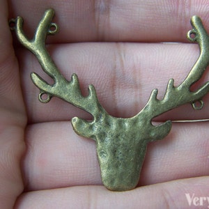 Antler Deer Head Antique Bronze Large Reindeer Horn Charms Pendants Connector  38x54mm Set of 6 A2822