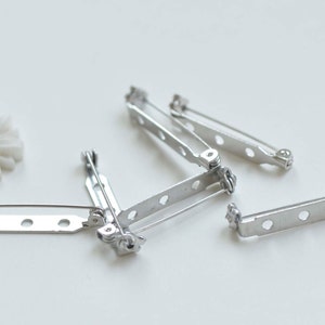 Platinum Silvery Gray Three Hole Brooch Pin Back with Roll Safety Clasp Locking Bar 5x33mm