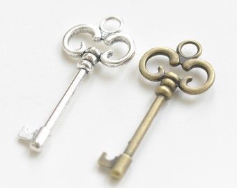 Antique Bronze/Antique Silver Crown Key Pendants Charms 24x56mm Set of 10