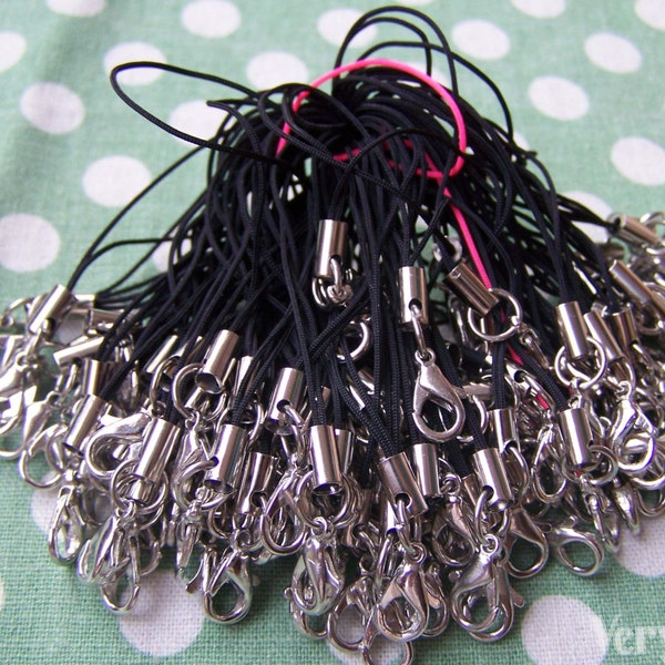 Black Strap Lariat Lanyard with 10mm Silver Lobster Clasp Cell Phone Accessory Set of 50 pcs  A1206