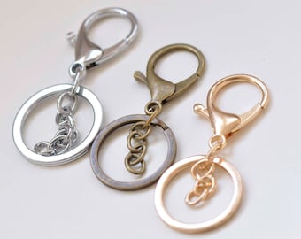 10 pcs Keychain Key Ring With Large Lobster Clasps Extension Chain Antique Bronze/Light Gold/Rhodium