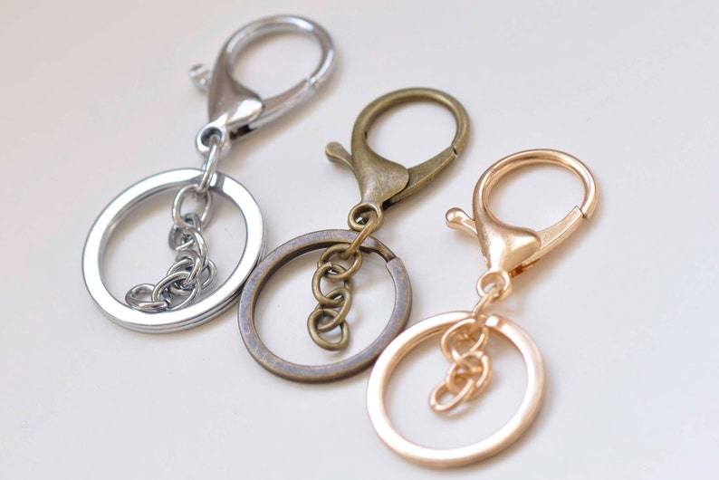 10 pcs Keychain Key Ring With Large Lobster Clasps Extension Chain Antique Bronze/Light Gold/Rhodium image 1