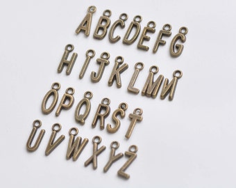 Antique Bronze Small Alphabet Letter Tags Initial Charms A-Z  Size 6x16mm