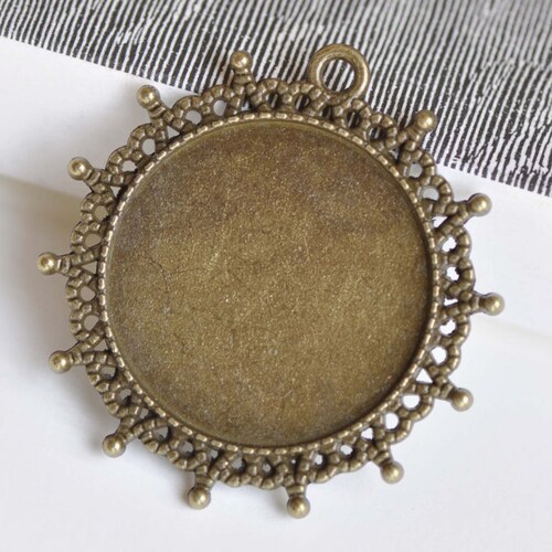 Large Round Pendant Tray Base Setting Match 30mm Cabochon Set Etsy