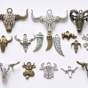 Antique Bronze/Silver Bull Head Charms Mixed Style