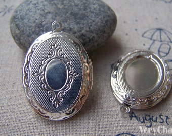Silver Tone Brass Cross Oval Flat Photo Locket Pendants 22x29mm