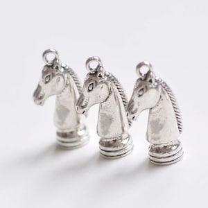 Antique Silver CHESS KNIGHT Horse Pendant Tassel Caps 13x26mm
