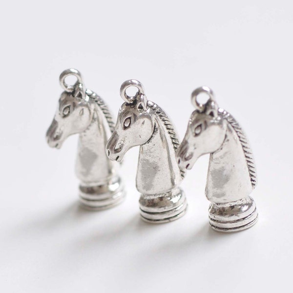 Antique Argent CHESS KNIGHT Horse Pendentif Tassel Caps 13x26mm