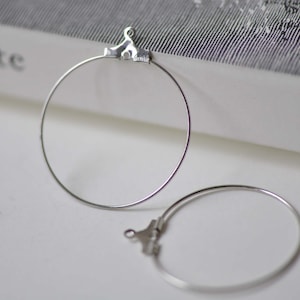 Earring Hoops Platinum White Gold Tone Round Ear Wire  30mm  Set of 10 A7813