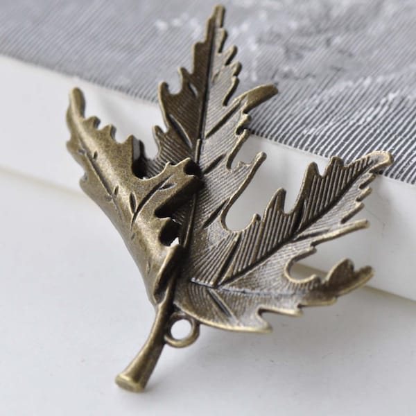 Large Maple Leaf Pendants Antique Bronze Charms 42x54mm Set of 10  A7924