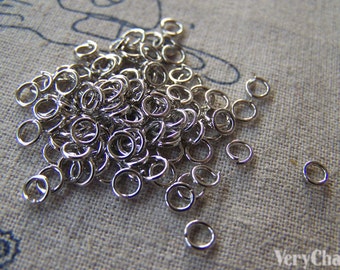 100 pcs of Platinum White Gold Tone Brass Jump Rings  4mm 22gauge A2387