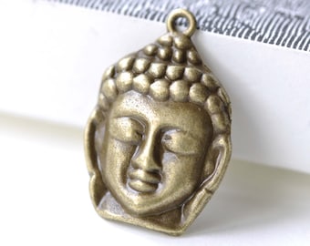 Buddha Head Charms Antique Bronze Religious Charms 20x30mm Set of 10 A8134