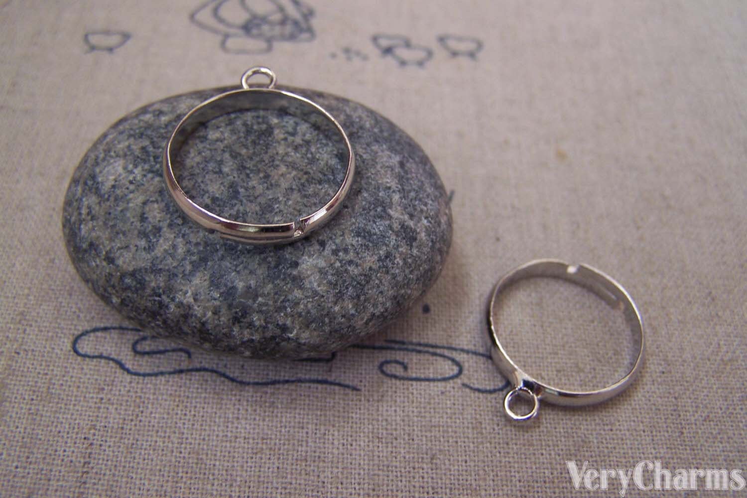 Single Loop Ring Bases Platinum Tone Brass Adjustable Ring 20mm Set of ...