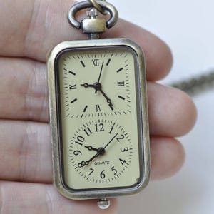 1 PC Time Zone Rectangle Pocket Watch Pendant Gift 27x57mm A8509 image 2