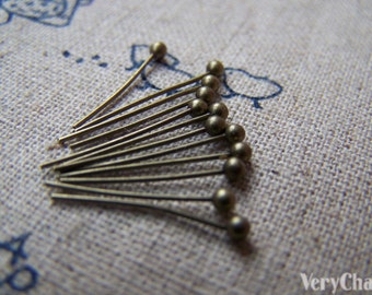 200 pcs Antique Bronze Ball End Headpin Ballpins - 25G - 14mm A3325