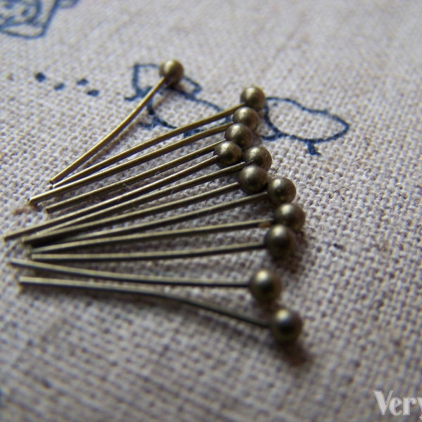 200 pcs Antique Bronze Brass Ball End Headpin Ballpins - 25G - 14mm A3325