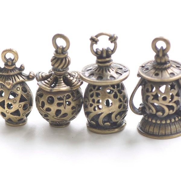 Antique Bronze 3D Fancy Filigree Lantern Pendant Charms
