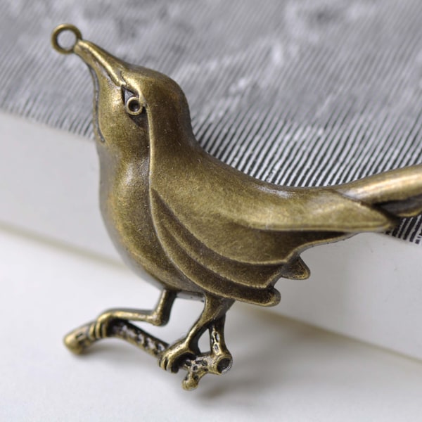 Woodpecker On Branch Connector Antique Bronze Bird Charm Pendants 36x54mm Ensemble de 5 A7721