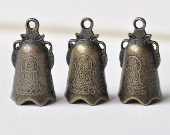 10 pcs de Bronze Antique Traditionnel Chinois Bell Pendants Bouddhisme Charmes 18x29mm A500