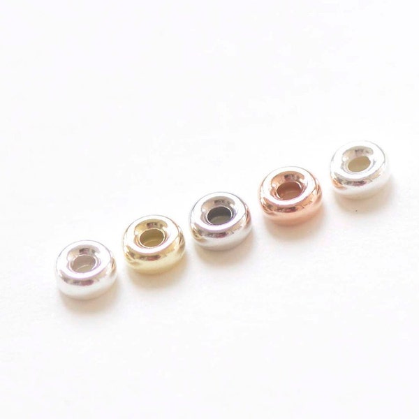 4 pcs 925 Solid Sterling Silver Rondelle Seamless Round Spacer Beads Size 3mm/4mm/5mm/6mm/7mm Platinum/Rose Gold/Polished Sterling Silver
