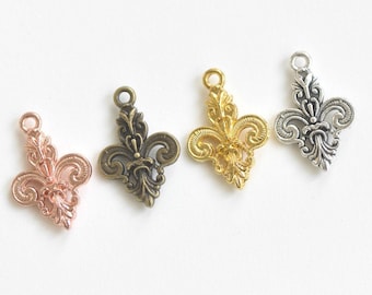Fleur de Lis Royal Charm Pendants 17x25mm Antique Bronze/Antique Silver/Gold/Rose Gold