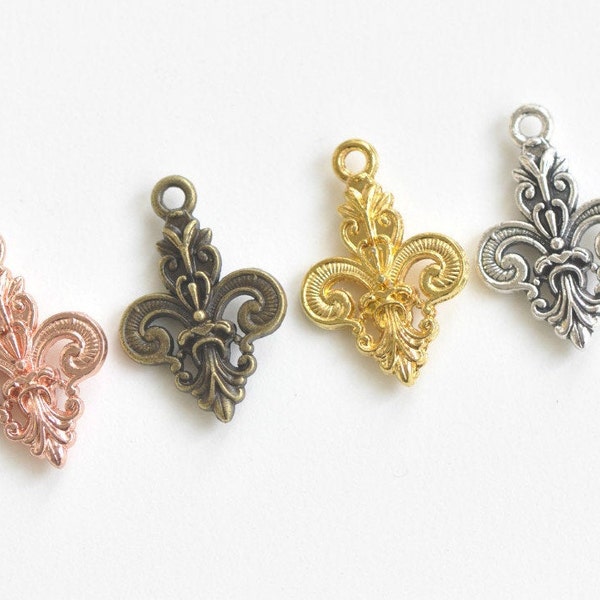 Fleur de Lis Royal Charm Pendants 17x25mm Antique Bronze/Antique Silver/Gold/Rose Gold