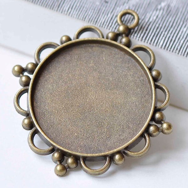 5 pcs Large Round Pendant Tray Base Setting Match 30mm Cabochon A9045