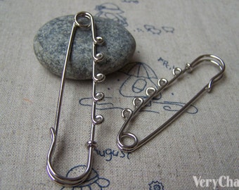 10 pcs Platinum Five Loops Safety Kilt Pin Large Broochs 17x75mm A3880