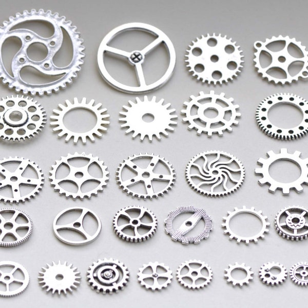 Bulk Gearwheel Charms Antique Silver Steampunk Watch Movements Mixed Style Set of 100 A8223