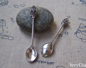 10 pcs of Antique Silver Crown Spoon Charms Cutlery Pendants 11x60mm A5079