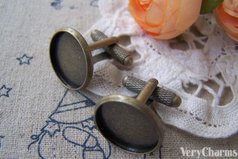 10 pcs of Antique Bronze Brass Screw Thread Cuff Links Cufflinks With Round Bezel Setting Match 18mm Cameo A3082