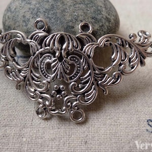 10 pcs Antique Silver Filigree Flower Connector Pendants Multiple Loops 32x68mm A6415