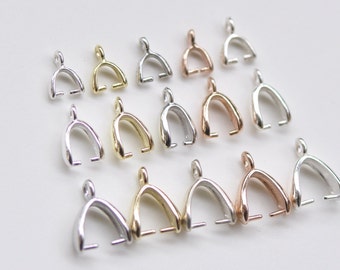 2 pcs 925 Solid Sterling Silver Pinch Bail Pendant With Loop Silver/Gold/Rose Gold/Platinum/Polished Silver