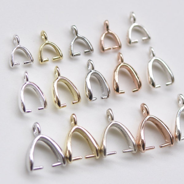 2 pcs 925 Solid Sterling Silver Pinch Bail Pendant With Loop Silver/Gold/Rose Gold/Platinum/Polished Silver