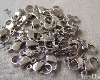 50 pcs Silvery Gray Nickel Tone Iron Lobster Clasp Parrot Claw 12mm A6920