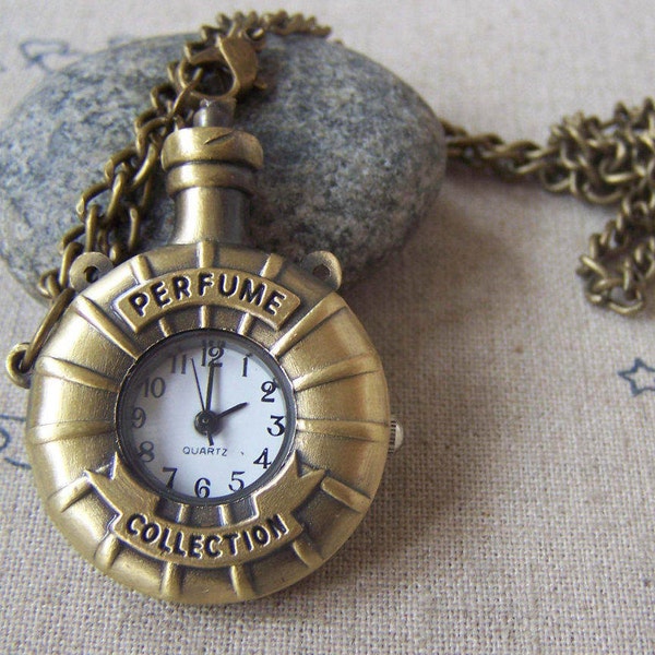 1 PC Antique Bronze Perfume Bottle Pocket Watch Pendant 30x40mm A4609