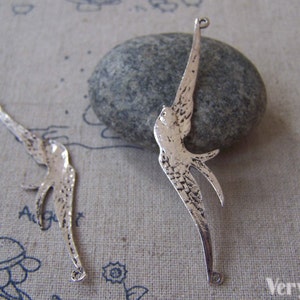 Antique Silver Swallow Bird Connector Charms 15x60mm Set of 10 A4405