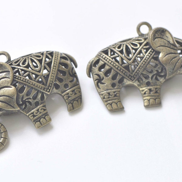 2 piezas de bronce antiguo Filigrana 3D elefante colgantes 33x53mm A8924