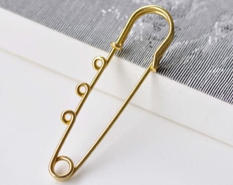 Gold Kilt Pins Three Loops Safety Pins Brooch 16x64mm Set of 10 A8621