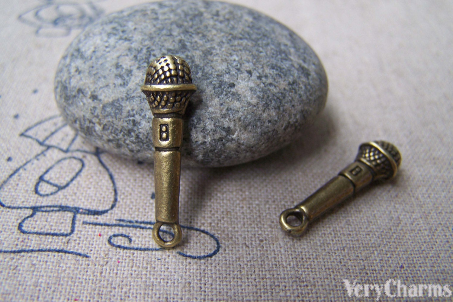 Microphone Charms Antique Bronze Pendants 7x25mm Etsy