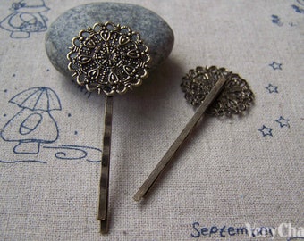 Bronze Bobby Pin Flower Pad Hair Clips Hairpin Match 25mm Cabochon 2x55mm A1921