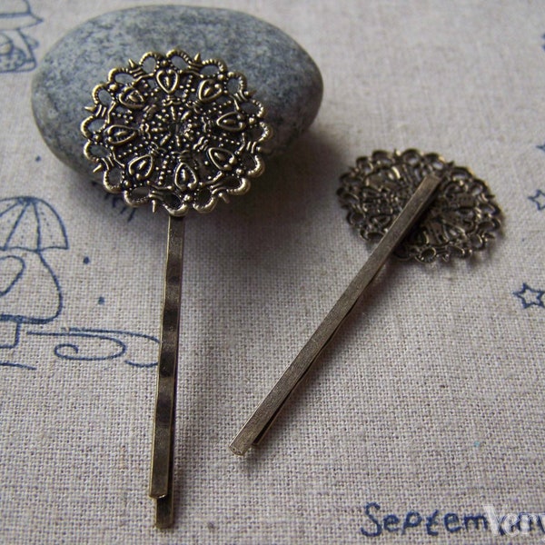 Bronze Bobby Pin Flower Pad Hair Clips Hairpin Match 25mm Cabochon 2x55mm A1921