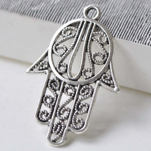 Antique Silver Hamsa Hand Pendants Charms 29x44mm Set of 10 A7849