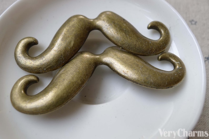 6 pcs of Antique Bronze Moustache Pendant Charms Two Loops Huge Size 26x68mm A7276