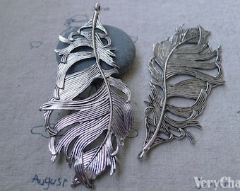 5 pcs of Antique Silver Huge Feather Charms 41x86mm A7645