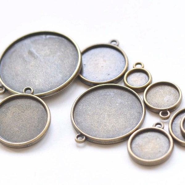 20 pcs Antique Bronze Double Sided Round Cameo Base Setting Tray Match 8mm/10mm/12mm/14mm/16mm/18mm/20mm/25mm/30mm/40mm Cabochon