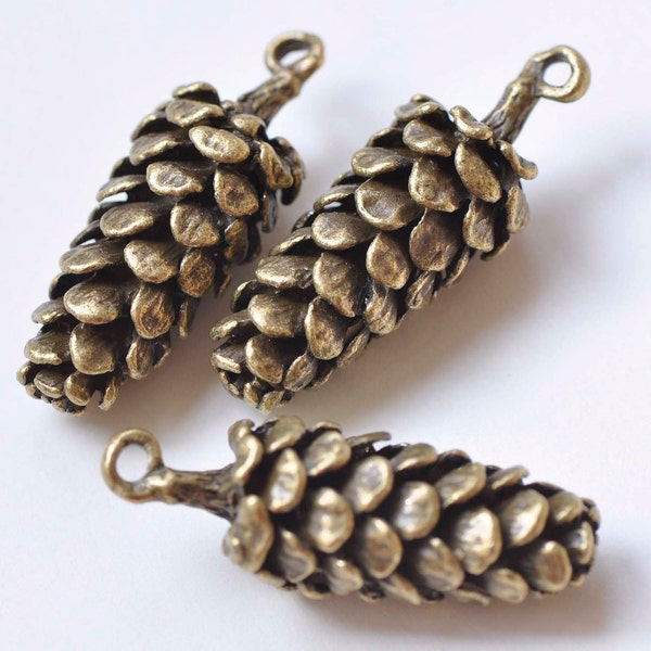 Antique Bronze 3D Large Pinecones Charm Pendants  15x41mm