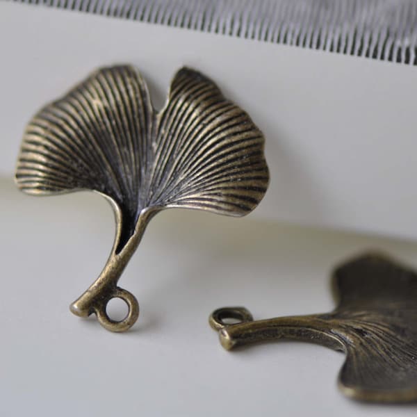 20 pcs of Antique Bronze Gingko Gingkgo Leaf Charms 23x23mm A7675