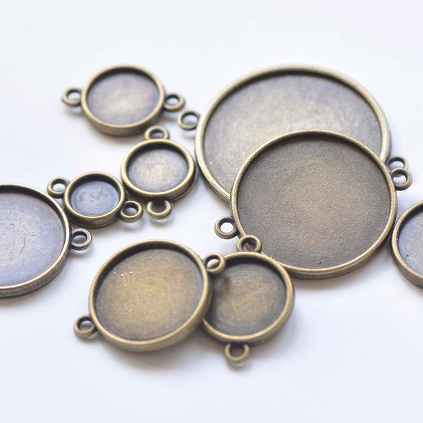 20 pcs Antique Bronze Double Sided Round Cameo Base Setting Tray Connector Match 8mm/10mm/12mm/14mm/16mm/18mm/20mm/25mm/30mm Cabochon