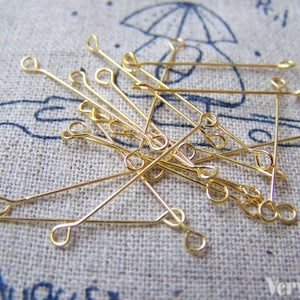 50 pcs Gold Double Sided Eye Pins Connector 25mm 28gauge  A2821